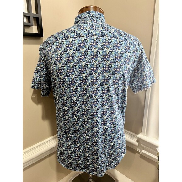 Visconti Black Shirt Mens Medium Blue Geometric Short Sleeve Button Up Party - Picture 5 of 13